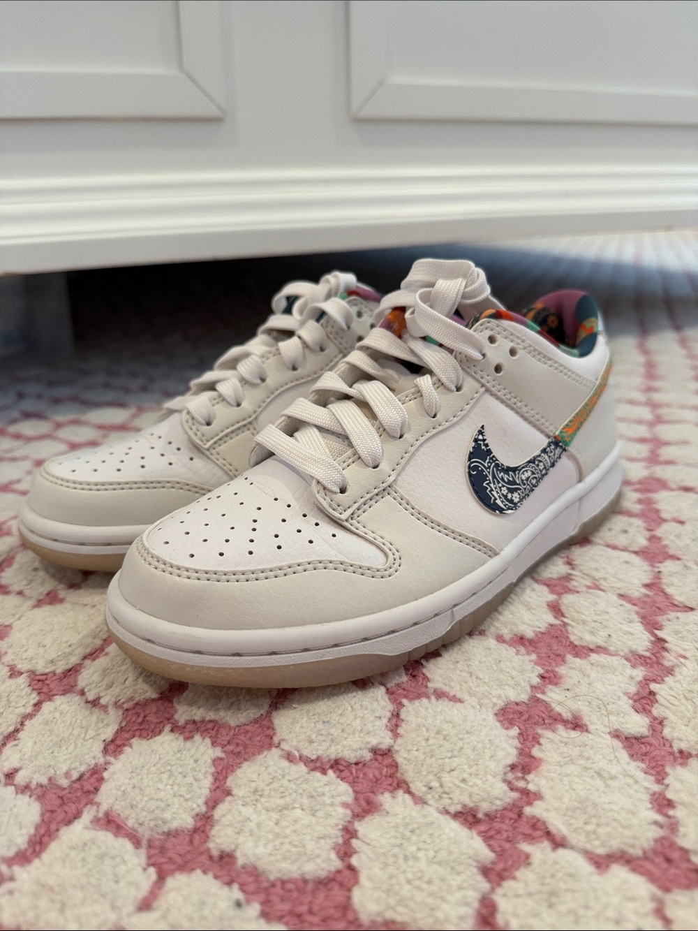 Nike White Low-Top Sneakers with Multicolor Paisley Accents